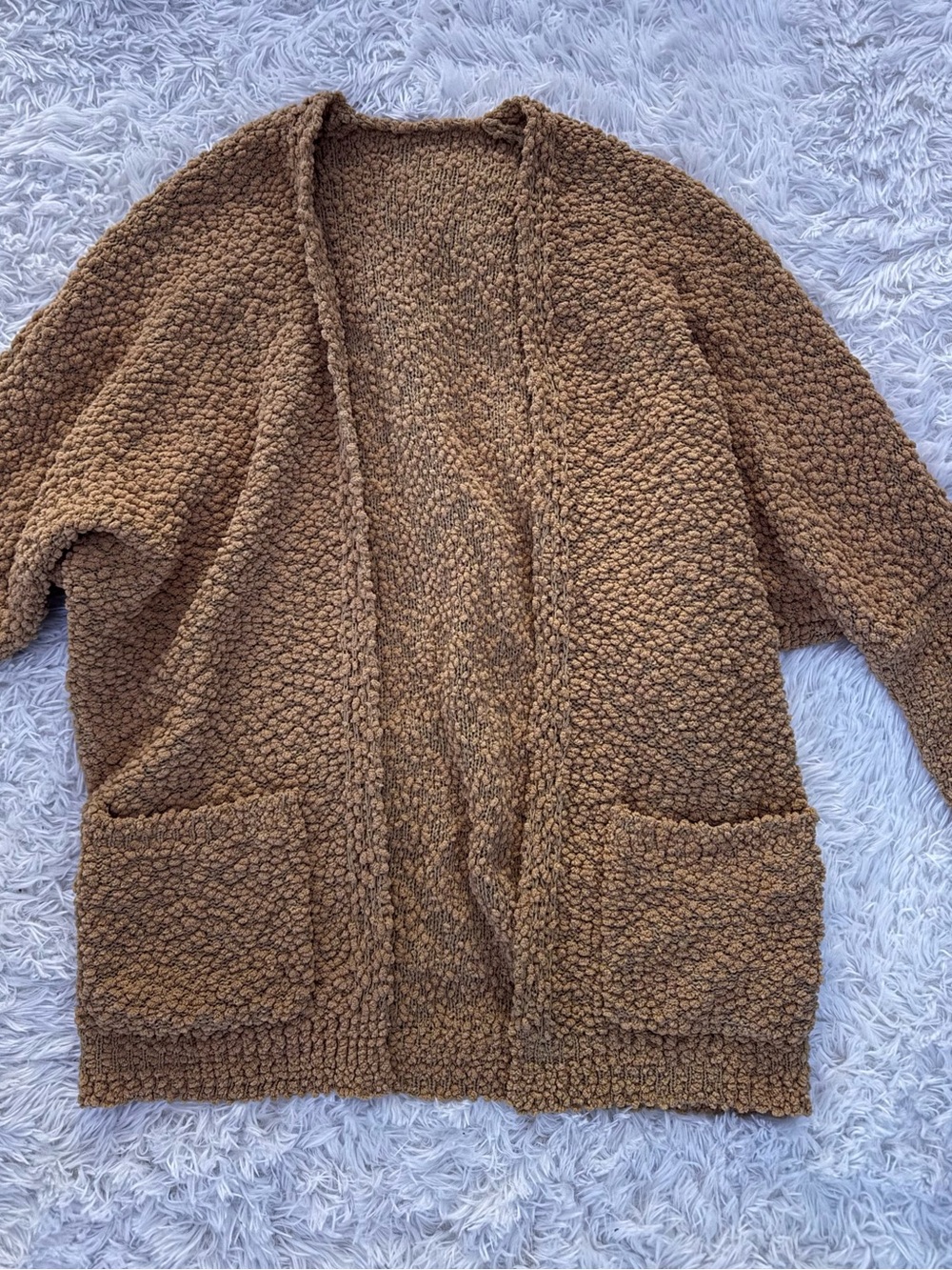 Cozy Open-Front Popcorn Knit Cardigan in Brown